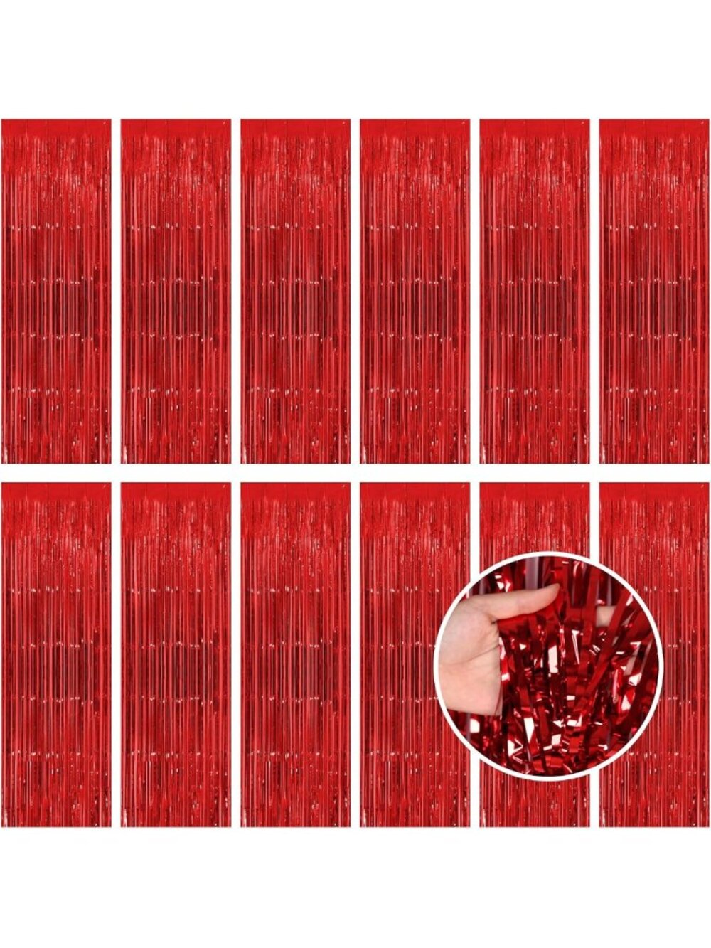 Vibrant Red Fringe Curtains - 12 Pack Foil Backdrop Streamers for Parties
